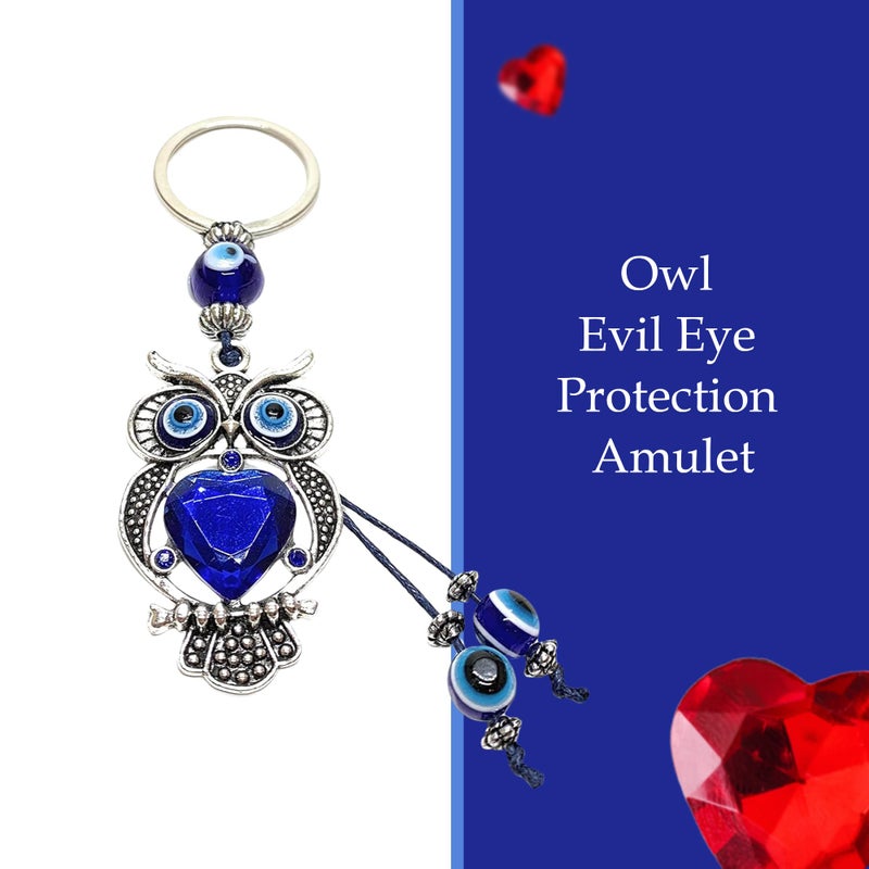 LUCKBOOSTIUM Owl Evil Eye Protection Amulet - Evil Eye Keychain with Blue Crystal Beads, Sign of Good Fortune & Blessing - Car Rear View Mirror Accessories, Home and Office Decor, Bag & Purse Charm - Image 2